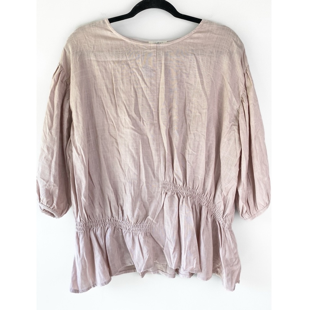 Umgee Womens Blouse S Pink Pastel Linen Peplum 3/4 Sleeve Peasant Soft Girl